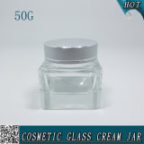 50g Elegant Square Clear Cosmetic Glass Bottle Cream Jar