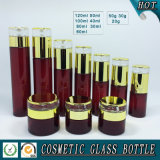 Cylinder Red Glass Cosmetic Bottles and Cream Jars