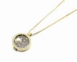 Gold Plating Locket Pendant Necklace with Pearl and Crystal