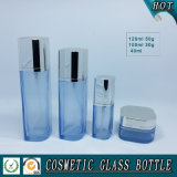 Empty Square Glass Cosmetic Oil Bottle and Cosmetic Cream Jar