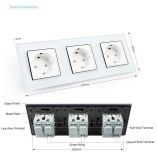 White Crystal Glass Triple Panel 16A Wall Power Socket