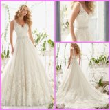 A-Line Lace Bridal Gown V-Neck Tulle Crystal Sash Wedding Dresses Mrl2821