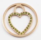 Wholesale Stainless Steel Heart Coin with Green Crystal