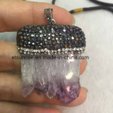 Semi Precious Stone Rhinestone Amethyst Setting Metal Pendant