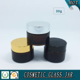 30ml Amber Cosmetics Glass Cream Jar with Aluminum Lids