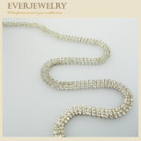 3 Rows Brilliant Silver Plated Rhinestone Cup Chain