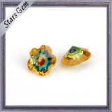 Flower Shape Gold CZ and Blue Glass Mixed Color Gemstone