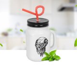 Personalized Pattern Glass Cup with Metal Lid and Straw