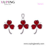 64881 Xuping Clover Silver Color White Gold Women African Fashion Crystals From Swarovski Jewelry Set