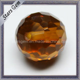 Brown Checker Cut Round Ball with Hole Cubic Zircnoia