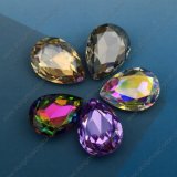 Dz-3003 Teardrop Golden Shade 20X30mm Crystal Metal Plate Sew on Rhinestones Gem