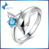 Women Fashion Elegant Jewelry 100% 925 Sterling Silver Dolphin's Love & Blue Crystal Finger Ring