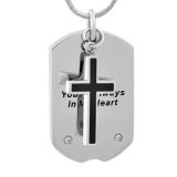 Engravable Tag Inlay Crystal Cross Charm Memorial Urn Pendant