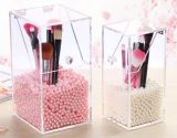 Acrylic Brush Holder Makeup Organizer Box with Pearl Beads