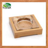 Crystal Ashtray / Cigarette Ashtray / Glass Ashtray with Bamboo Base