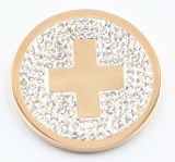 Solid Stainless Steel Coin Plate with Cross and White Crystal