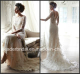 3/4 Sleeves Nude Lining Bridal Gown Crystals Wedding Dress H2015MS