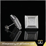 Square Mens 18K Gold CZ Wedding Stud Earrings Mjce028