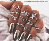 Retro Carving Hollow Flower Geometric Pattern Beautiful Finger Ring 10 PCS