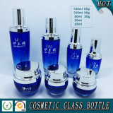 blue Colored Cosmetic Glass Bottles and Cosmetic Glass Jars