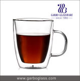 13oz High Quality Double Wall and Borosilicate Glass Mug with Handle for Hot Coffee Drinking (GB510020370)