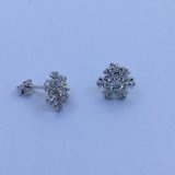 Fashion Silver Snowflake Stud Earrig with CZ Stone