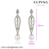 93961 Fashion Rhodium Pearl CZ Eardrop with Crystals From Swarovski Jewelry