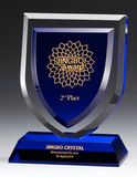 Blue Shield Crystal Trophy with Blue Base