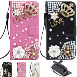 Crystal Wallet Leather Phone Case for Samsung S6/S6 Edge with Diamond