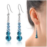 Hot Sale Rhodium Blue Stone Long Drop Earring for Girls