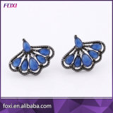 Dark Blue Crystal Stone Black Gold Small Stud Earring